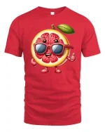 Cool Grapefruit with Sunglasses Funny T-Shirt - red t-shirt on white background