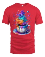 Rainbow Coffee Cup Graphic T-Shirt - red t-shirt on white background