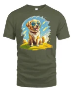 Cool Golden Dog with Sunglasses T-Shirt - military green t-shirt on white background
