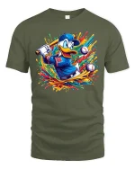 Funny Baseball Duck Graphic T-Shirt - military green t-shirt on white background
