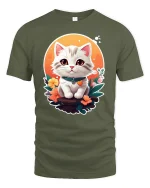 Cute Kitten Flower Garden T-Shirt - military green t-shirt on white background