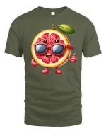 Cool Grapefruit with Sunglasses Funny T-Shirt - military green t-shirt on white background