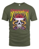 Brainwash Skull and Snake T-Shirt - military green t-shirt on white background