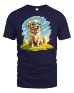 Cool Golden Dog with Sunglasses T-Shirt - navy t-shirt on white background