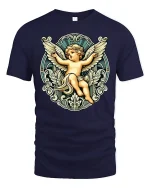 Vintage Angel Cherub Graphic T-Shirt - navy t-shirt on white background