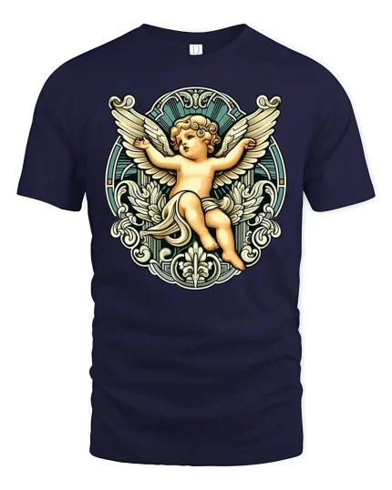 Vintage Angel Cherub Graphic T-Shirt - navy t-shirt on white background