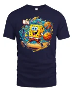 Funny Basketball Sponge Graphic T-Shirt - navy t-shirt on white background