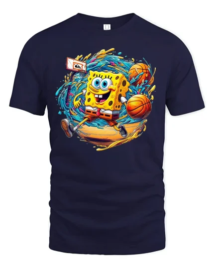 Funny Basketball Sponge Graphic T-Shirt - navy t-shirt on white background
