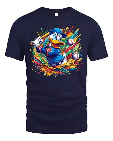 Funny Baseball Duck Graphic T-Shirt - navy t-shirt on white background