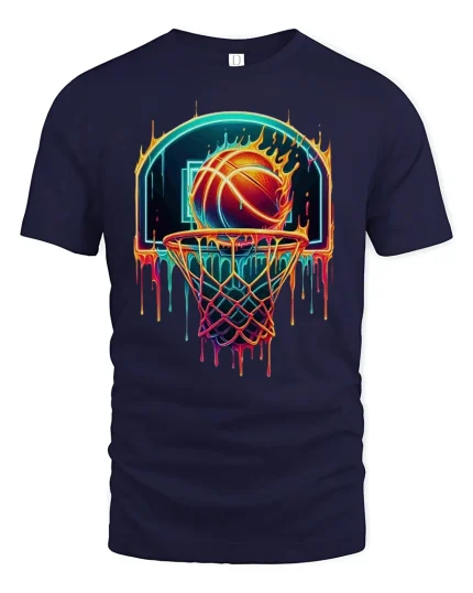 Neon Basketball Hoop T-Shirt - navy t-shirt on white background