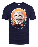 Cute Kitten Flower Garden T-Shirt - navy t-shirt on white background