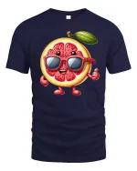 Cool Grapefruit with Sunglasses Funny T-Shirt - navy t-shirt on white background