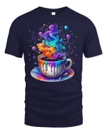 Rainbow Coffee Cup Graphic T-Shirt - navy t-shirt on white background