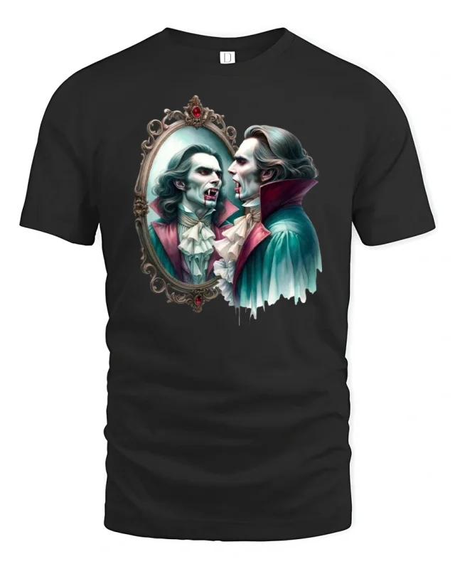 Vampire Reflection Gothic Horror Mirror T-Shirt - black t-shirt on white background