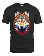 Tribal Spirit Wolf Head Vibrant Art T-Shirt - black t-shirt on white background