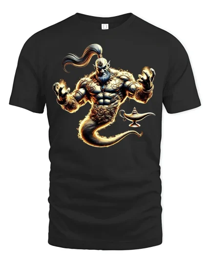 Fiery Genie Lamp Spirit Mythical Power T-Shirt - black t-shirt on white background