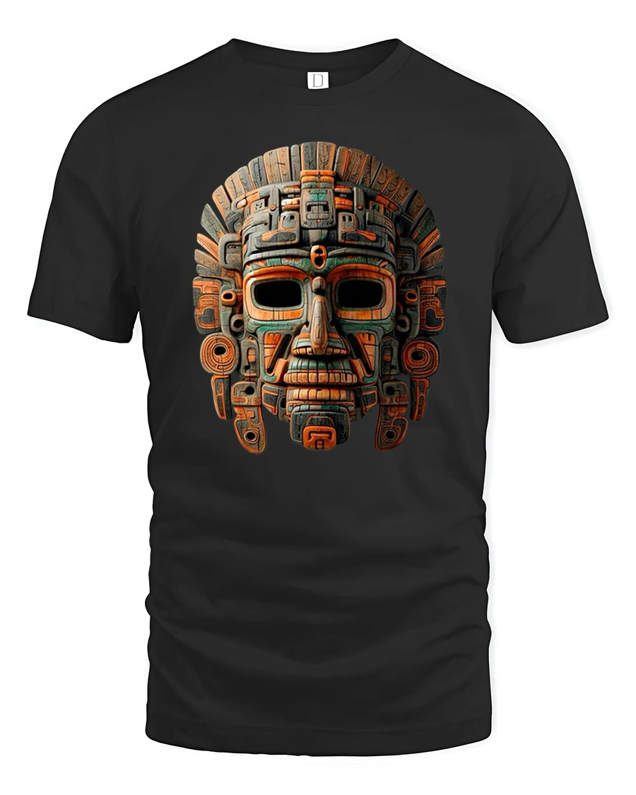 Ancient Tribal Warrior Mask Art T-Shirt - 1 Ancient Tribal Warrior Mask Art T-Shirt - black t-shirt on white background
