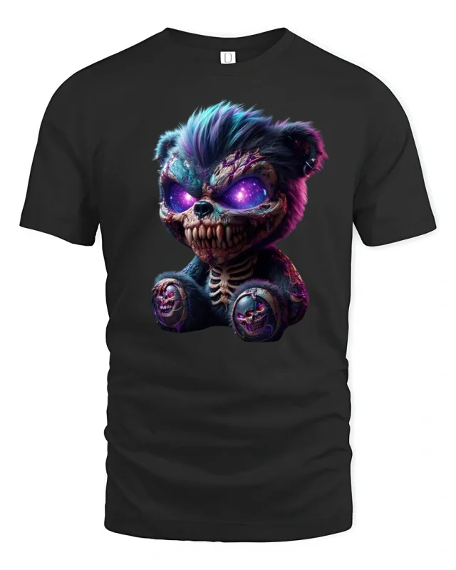 Galaxy Eyed Demon Teddy Creepy Cute T-Shirt - black t-shirt on white background