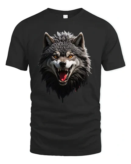 Fierce Alpha Wolf Head Snarl T-Shirt - black t-shirt on white background