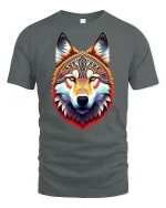 Tribal Spirit Wolf Head Vibrant Art T-Shirt - gray t-shirt on white background
