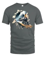 Steam Train Breakout Classic Locomotive T-Shirt - gray t-shirt on white background