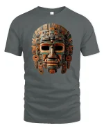 Ancient Tribal Warrior Mask Art T-Shirt - gray t-shirt on white background