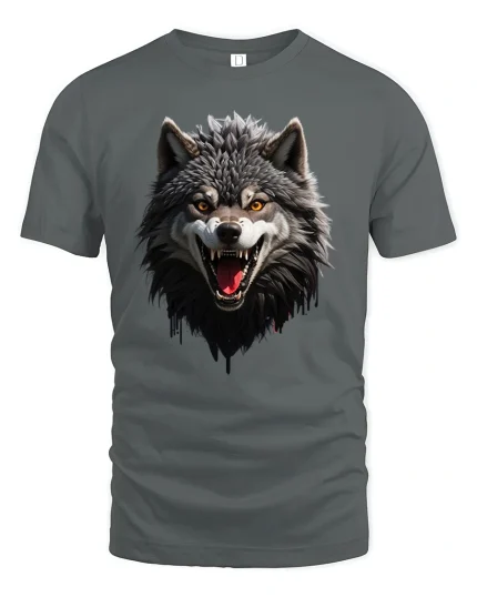 Fierce Alpha Wolf Head Snarl T-Shirt - gray t-shirt on white background