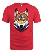 Tribal Spirit Wolf Head Vibrant Art T-Shirt - red t-shirt on white background