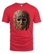 Ancient Tribal Warrior Mask Art T-Shirt - red t-shirt on white background