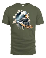 Steam Train Breakout Classic Locomotive T-Shirt - military green t-shirt on white background