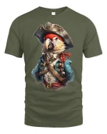Pirate Parrot Captain Adventure Funny T-Shirt - military green t-shirt on white background