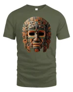 Ancient Tribal Warrior Mask Art T-Shirt - military green t-shirt on white background