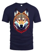 Tribal Spirit Wolf Head Vibrant Art T-Shirt - navy t-shirt on white background