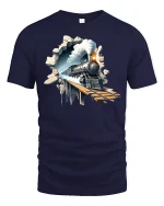 Steam Train Breakout Classic Locomotive T-Shirt - navy t-shirt on white background