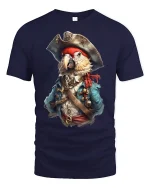 Pirate Parrot Captain Adventure Funny T-Shirt - navy t-shirt on white background