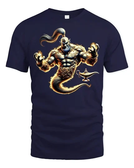 Fiery Genie Lamp Spirit Mythical Power T-Shirt - navy t-shirt on white background
