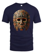 Ancient Tribal Warrior Mask Art T-Shirt - navy t-shirt on white background