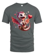Cute Valentine Dragon with Heart Gift Love Art T-Shirt - gray t-shirt on white background