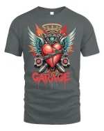 Garage Heart Engine Wings Mechanic Art Graphic T-Shirt - gray t-shirt on white background