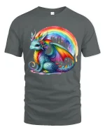 Cute Rainbow Dragon Fantasy Art Colorful Graphic T-Shirt - gray t-shirt on white background