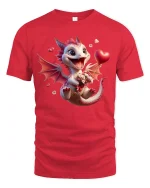 Cute Valentine Dragon with Heart Gift Love Art T-Shirt - red t-shirt on white background