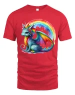 Cute Rainbow Dragon Fantasy Art Colorful Graphic T-Shirt - red t-shirt on white background