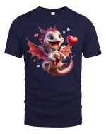 Cute Valentine Dragon with Heart Gift Love Art T-Shirt - navy t-shirt on white background