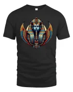 Egyptian Pharaoh Winged Mask Ancient Art T-Shirt - black t-shirt on white background