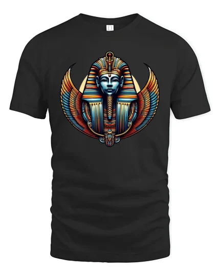 Egyptian Pharaoh Winged Mask Ancient Art T-Shirt - black t-shirt on white background