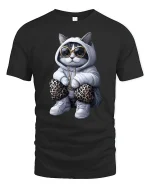 Cool Cat Hoodie Swag Funny Streetwear T-Shirt - black t-shirt on white background