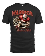American Football Warrior Power Graphic T-Shirt - black t-shirt on white background