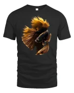 Golden Betta Fish Art Elegant Ocean Style T-Shirt - black t-shirt on white background