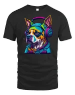 Cool DJ Dog Headphones Streetwear Graphic T-Shirt - black t-shirt on white background