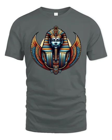 Egyptian Pharaoh Winged Mask Ancient Art T-Shirt - gray t-shirt on white background